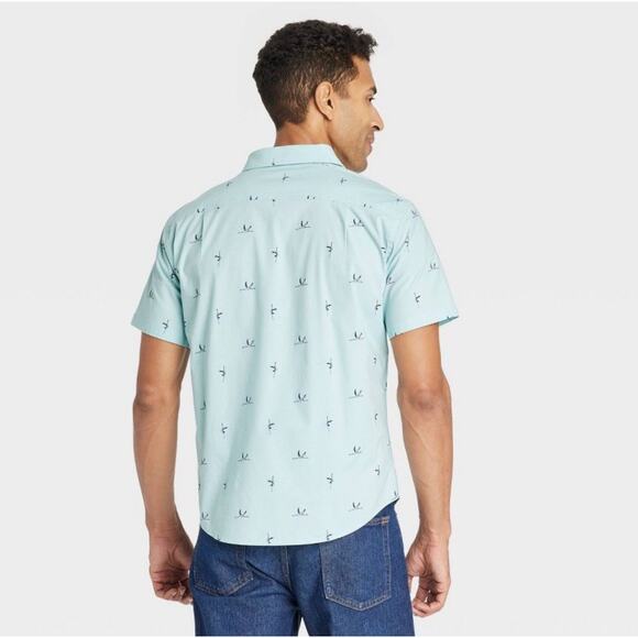 Goodfellow & Co Men's Short Sleeve Poplin Button-Down Shirt Turquoise Blue XXL - Picture 2 of 6